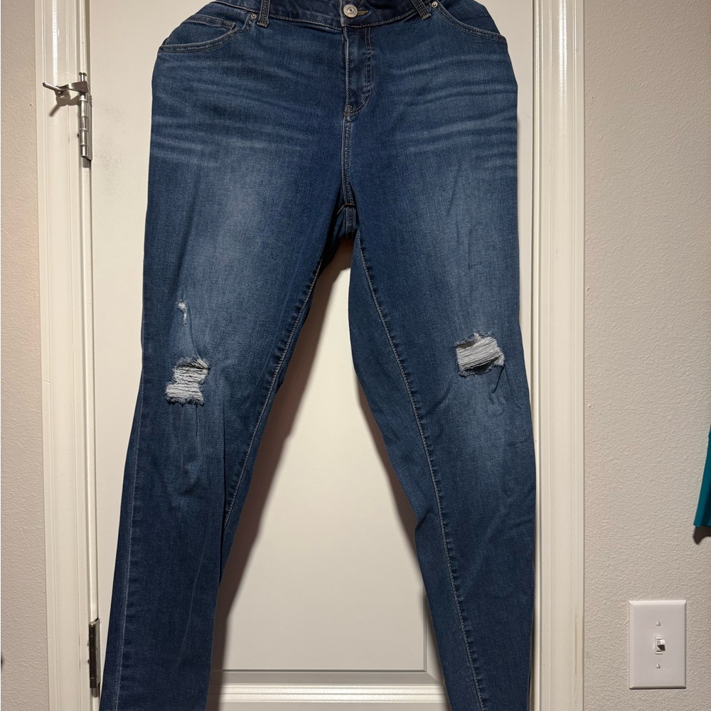 LuLaRoe Women's Skinny Jeans - Dark Blue Distressed